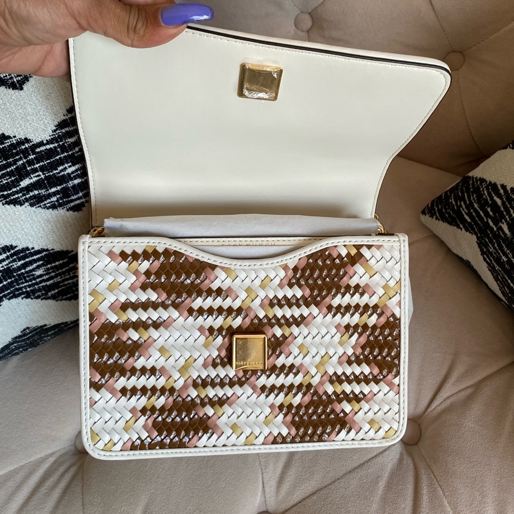 Tory Burch Britten Multicolor Cream & Pink Woven Small Adjustable Shoulder Bag - Picture 5 of 15